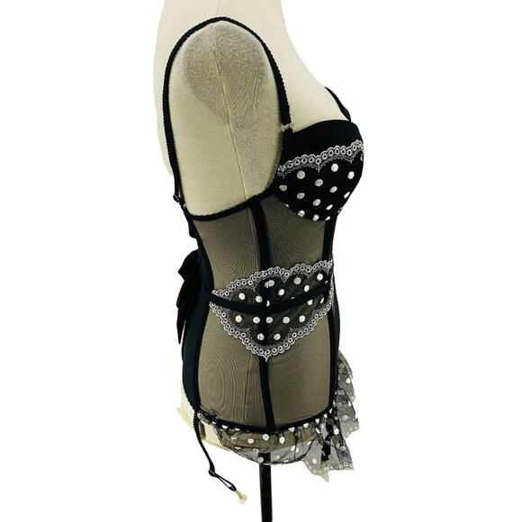 Victoria's Secret Bustier Corset Black with White Polka Dots 34C - Picture 3 of 8